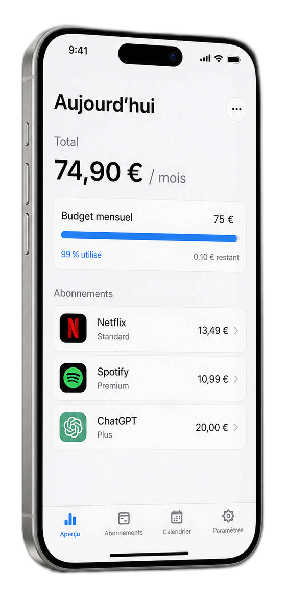 sub7seven sur iPhone, tableau de bord des abonnements